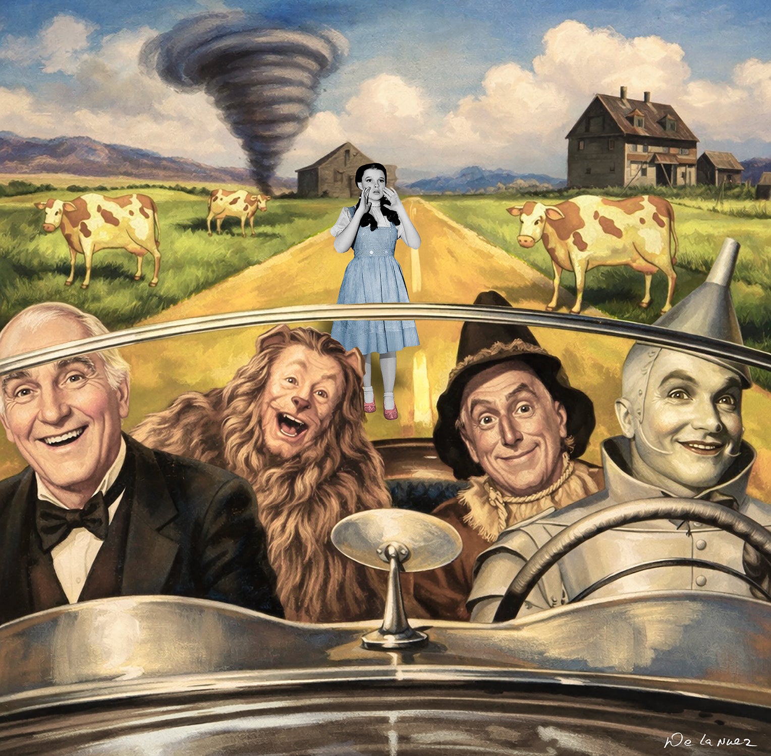 museum of humor art nelson de la nuez ditching dorothy fine art framed print wizard of oz tin man lion scarecrow kansas moha