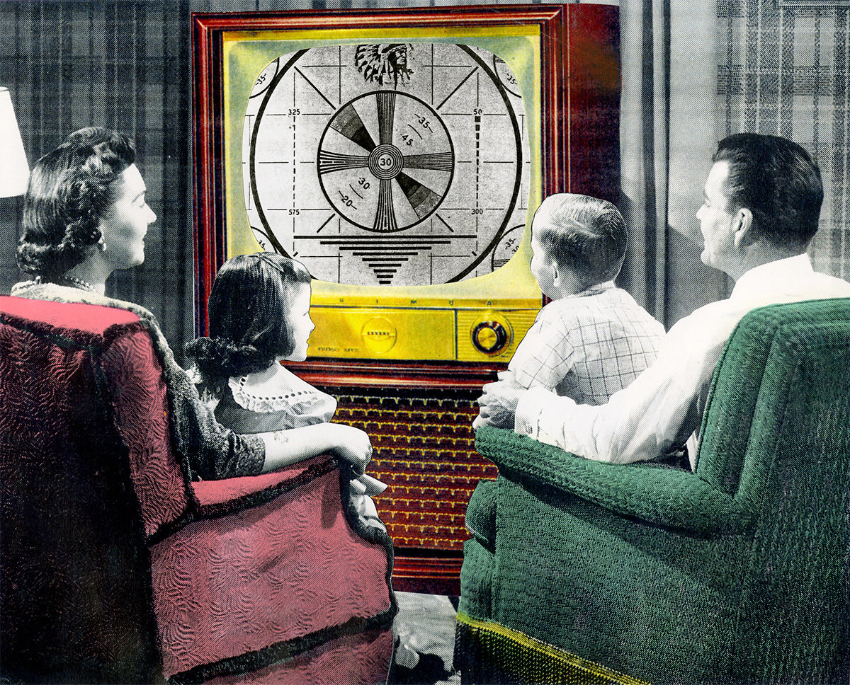 Nelson De La Nuez Go to Bed Print MOHA Museum of Humor Art Vintage Television Family Retro TV Living Room