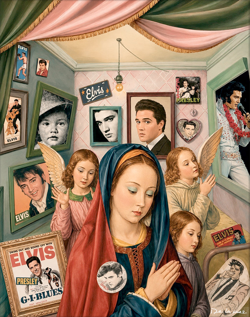 Nelson De La Nuez Idol Worshippers Print MOHA Museum of Humor Art Religion Irreverent Satire Celebrity Elvis Presley