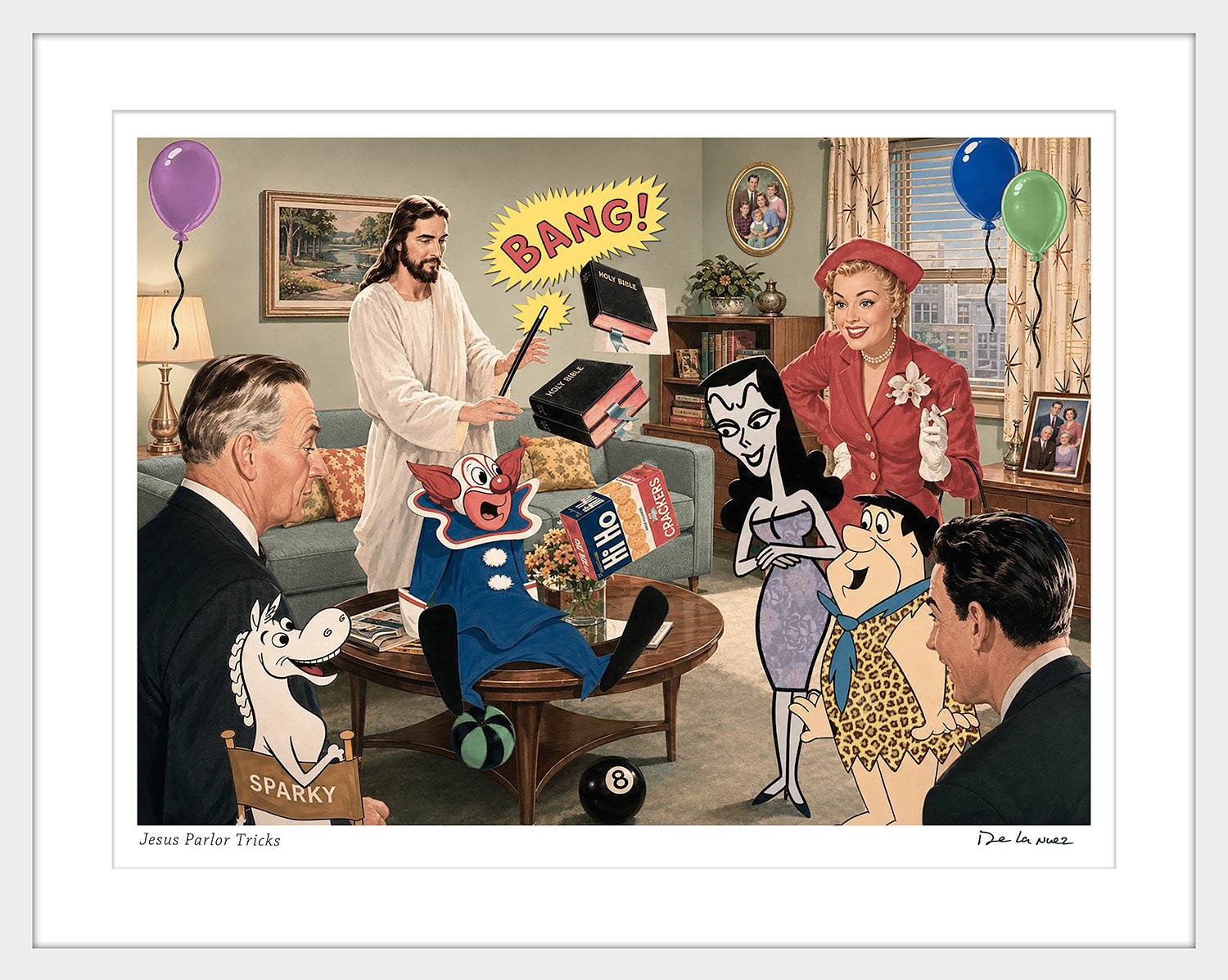 jesus parlor tricks magiz bozo flinstones cartoons nelson de la nuez humor the moha museum
