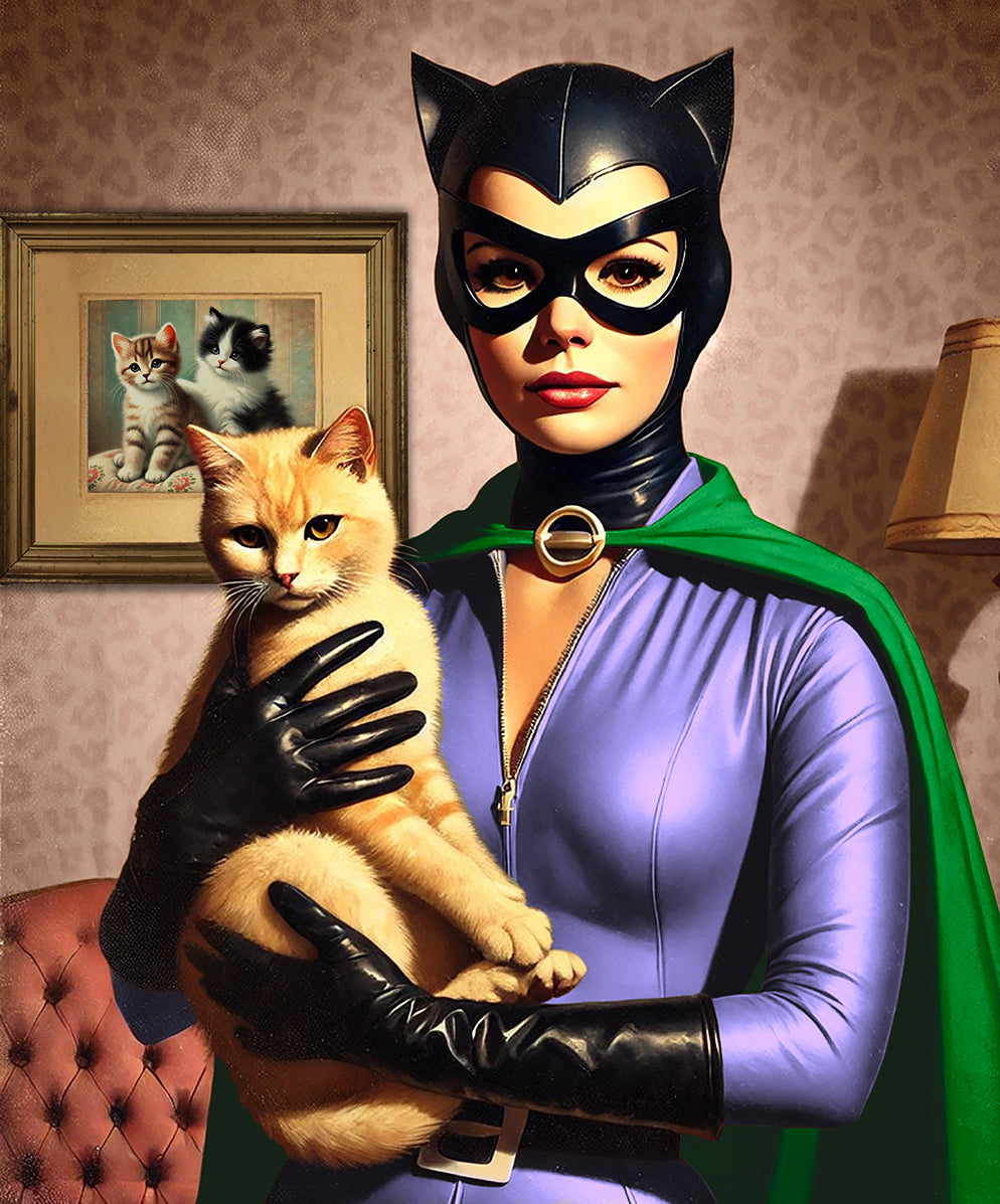 Nelson De La Nuez Meow Print MOHA Museum of Humor Art Catwoman Cat Woman Selina Kyle Cat Lady Kitty Kitties Kittens Pets Cats Superheroes Comics Comic Books
