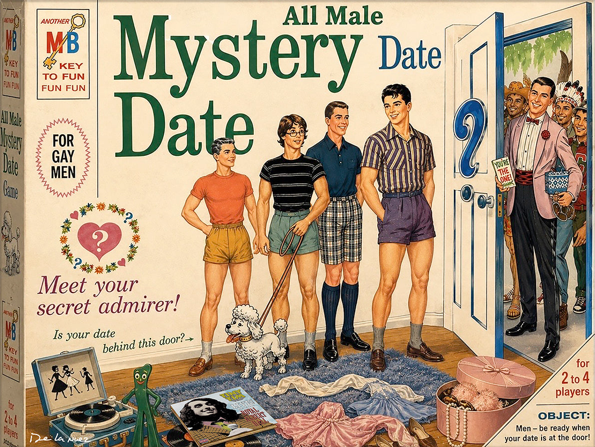 Nelson De La Nuez Mystery Date Print The Museum of Humor Art MOHA Board Game Parody LGBTQ