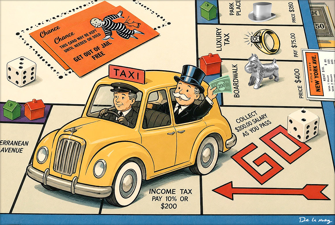 Nelson De La Nuez Pass Go Print MOHA Museum of Humor Art Board Game Taxi Money 