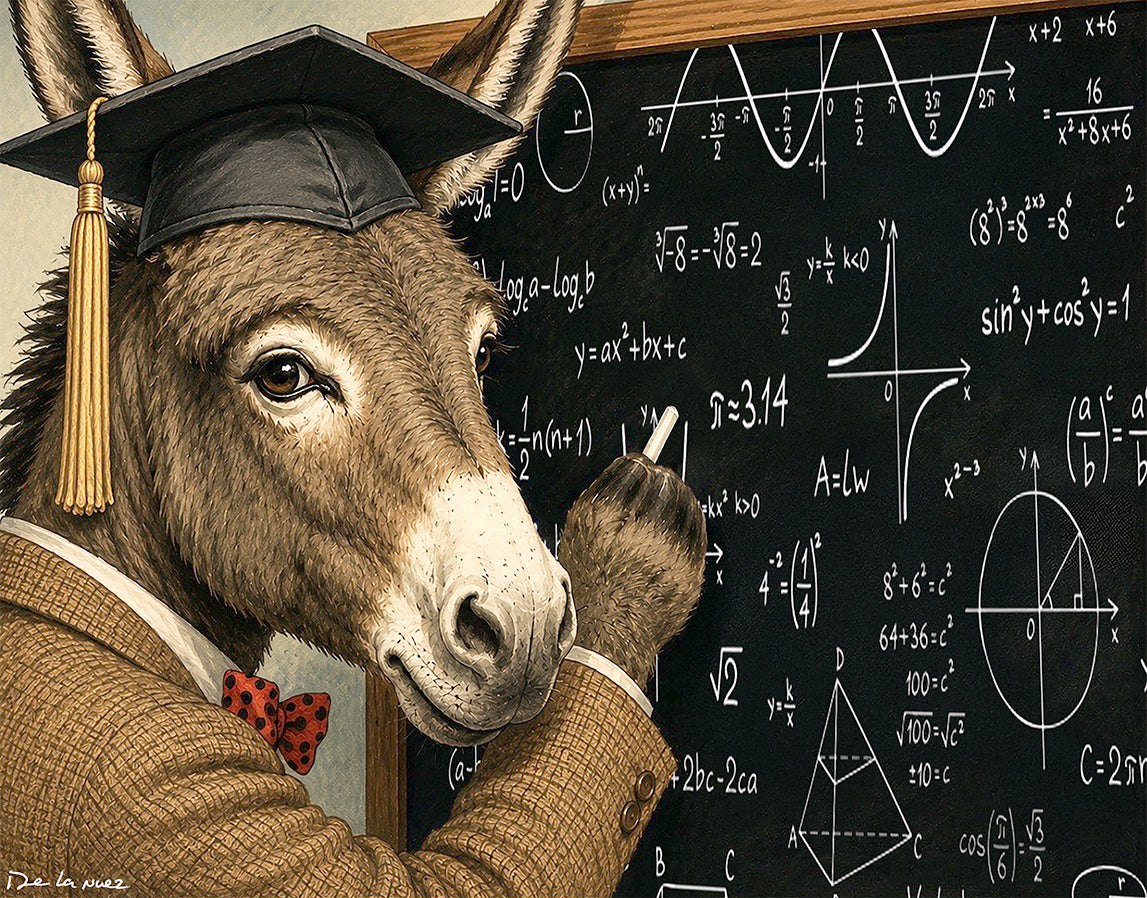 Nelson De La Nuez Smart-Ass Print The Museum of Humor Art MOHA Donkey Animal School College Graduate Mathematics Chalkboard