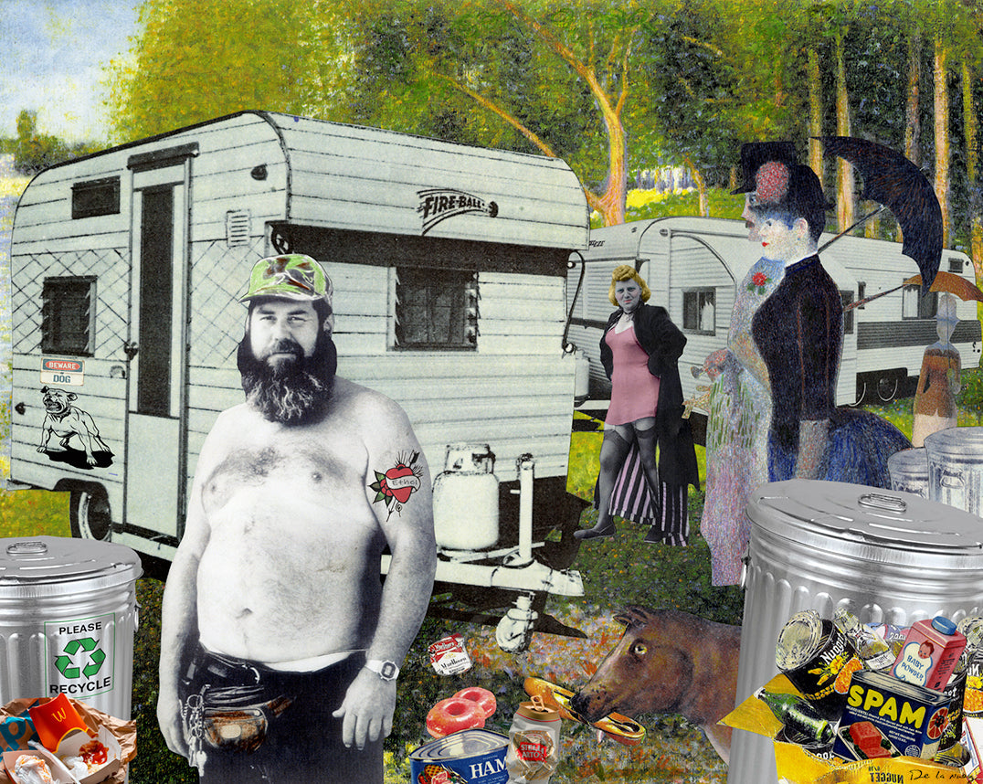 the king of pop art nelson de la nuez the museum of humor art moha sunday in the park with trailer trash print parody impressionism