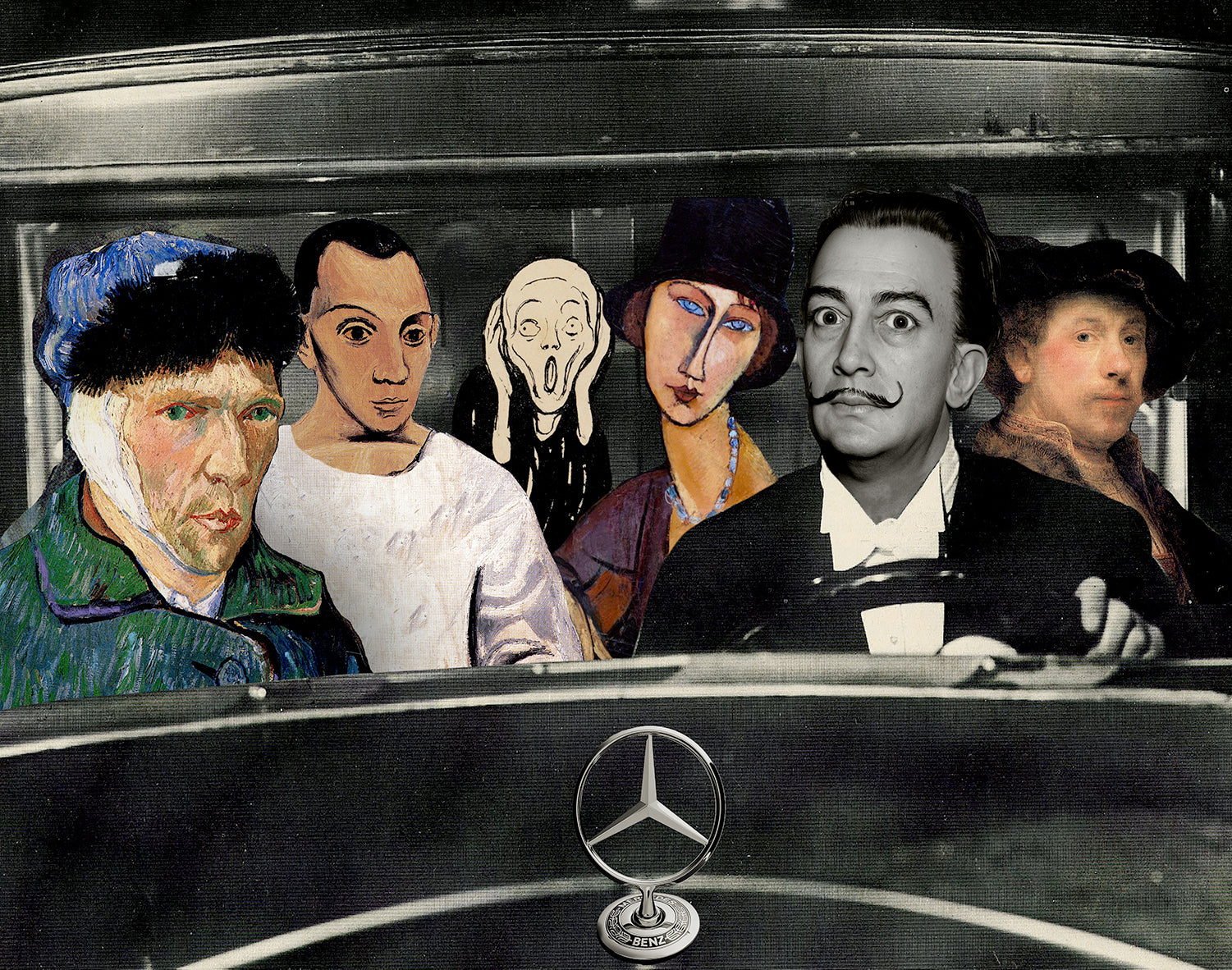 Nelson De La Nuez The Artist Carpool Print MOHA Museum of Humor Art Artists Vincent Van Gogh Salvador Dali Edward Munch