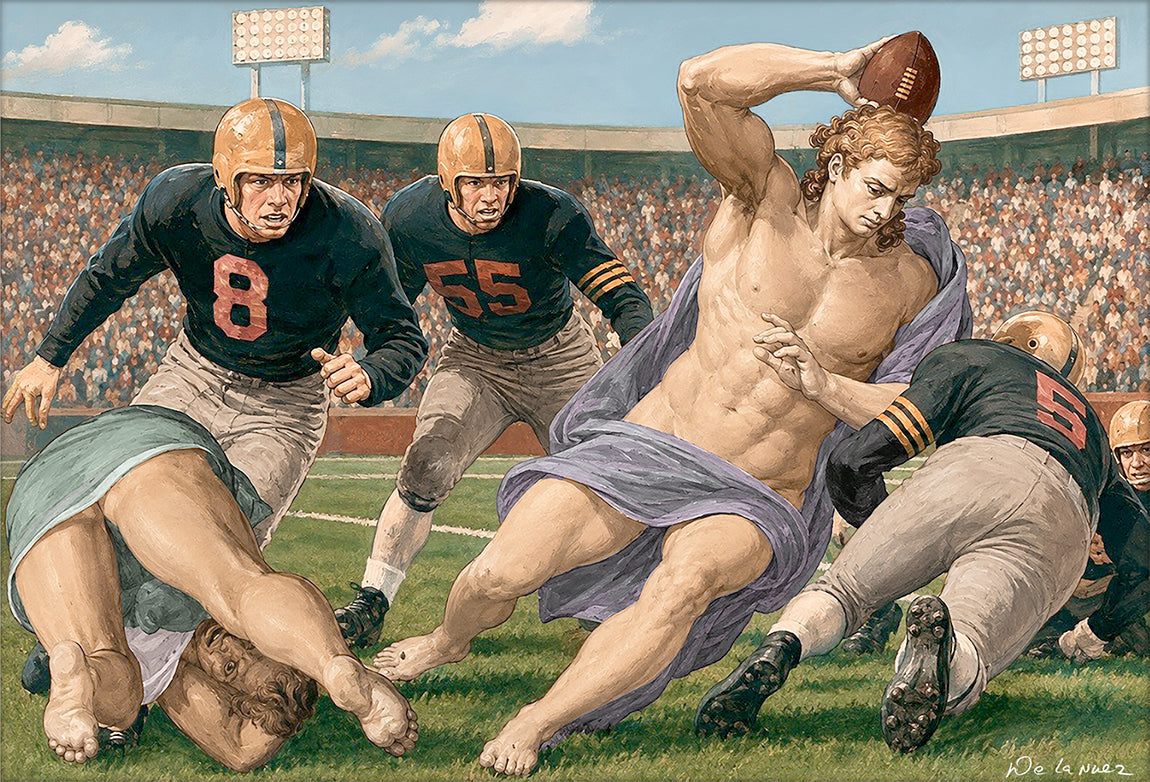 Nelson De La Nuez The Sistine Yard Rush Print MOHA Museum of Humor Art Religion Football Sports  