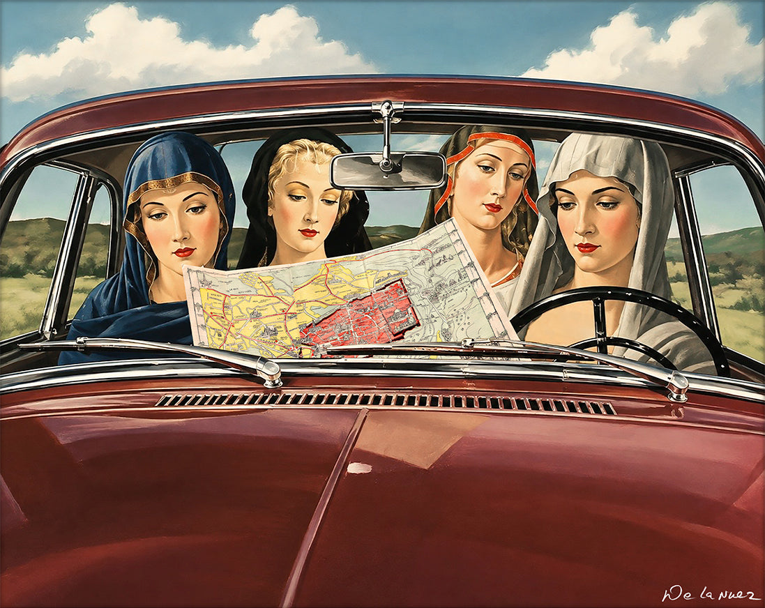 Nelson De La Nuez Virgins Looking for Saviors Print MOHA Museum of Humor Art Religion Satire