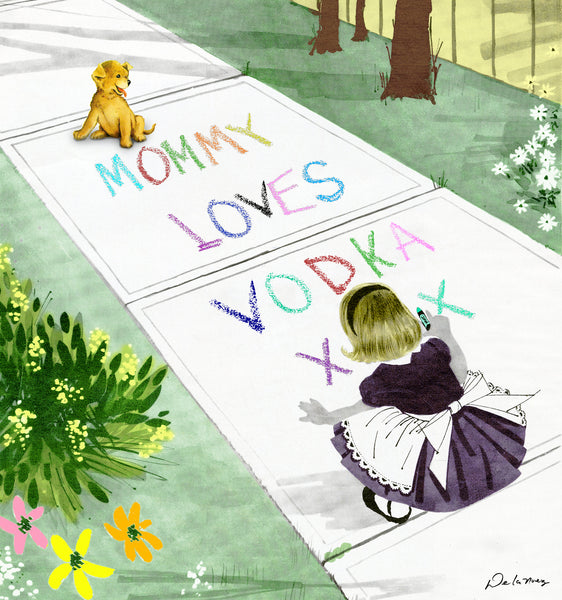 nelson de la nuez humor art satire mommy loves vodka xanax cocktail alcohol crayons crayola kids